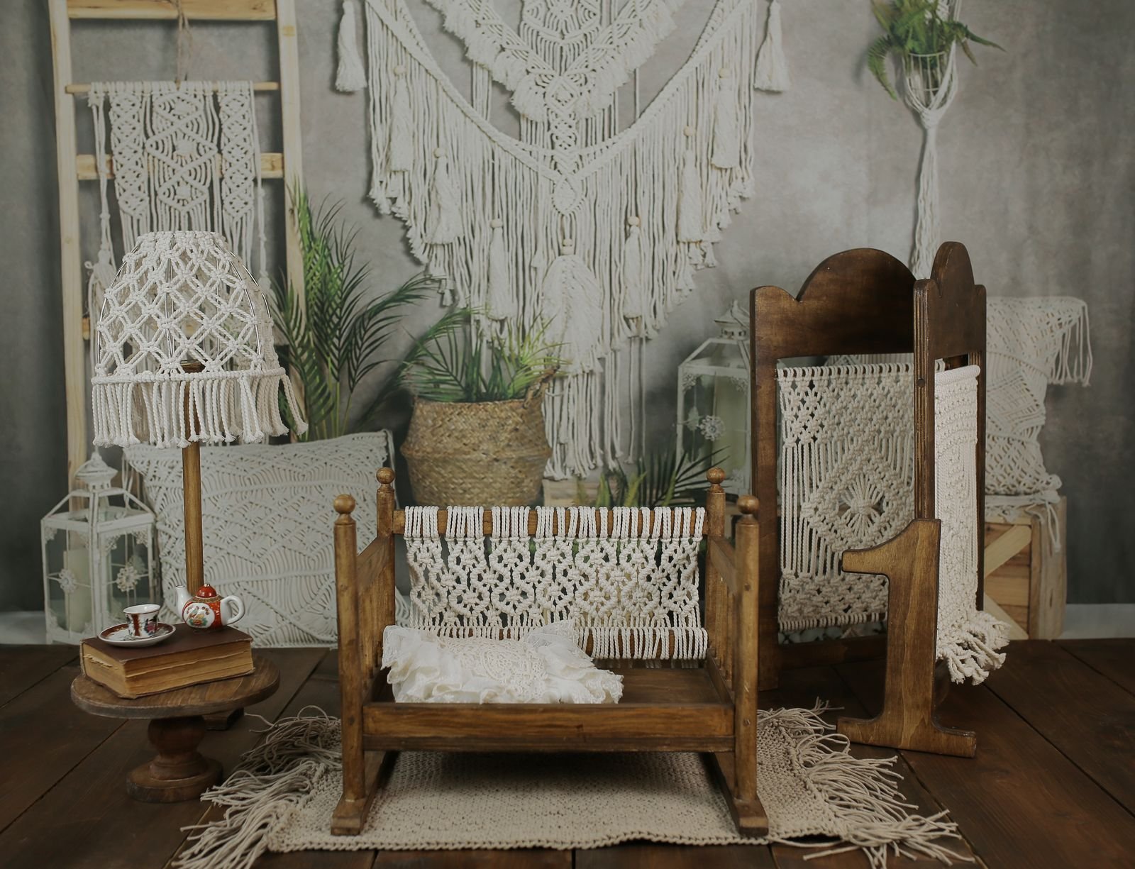 Macramé decorations in a cozy, natural-themed interior.