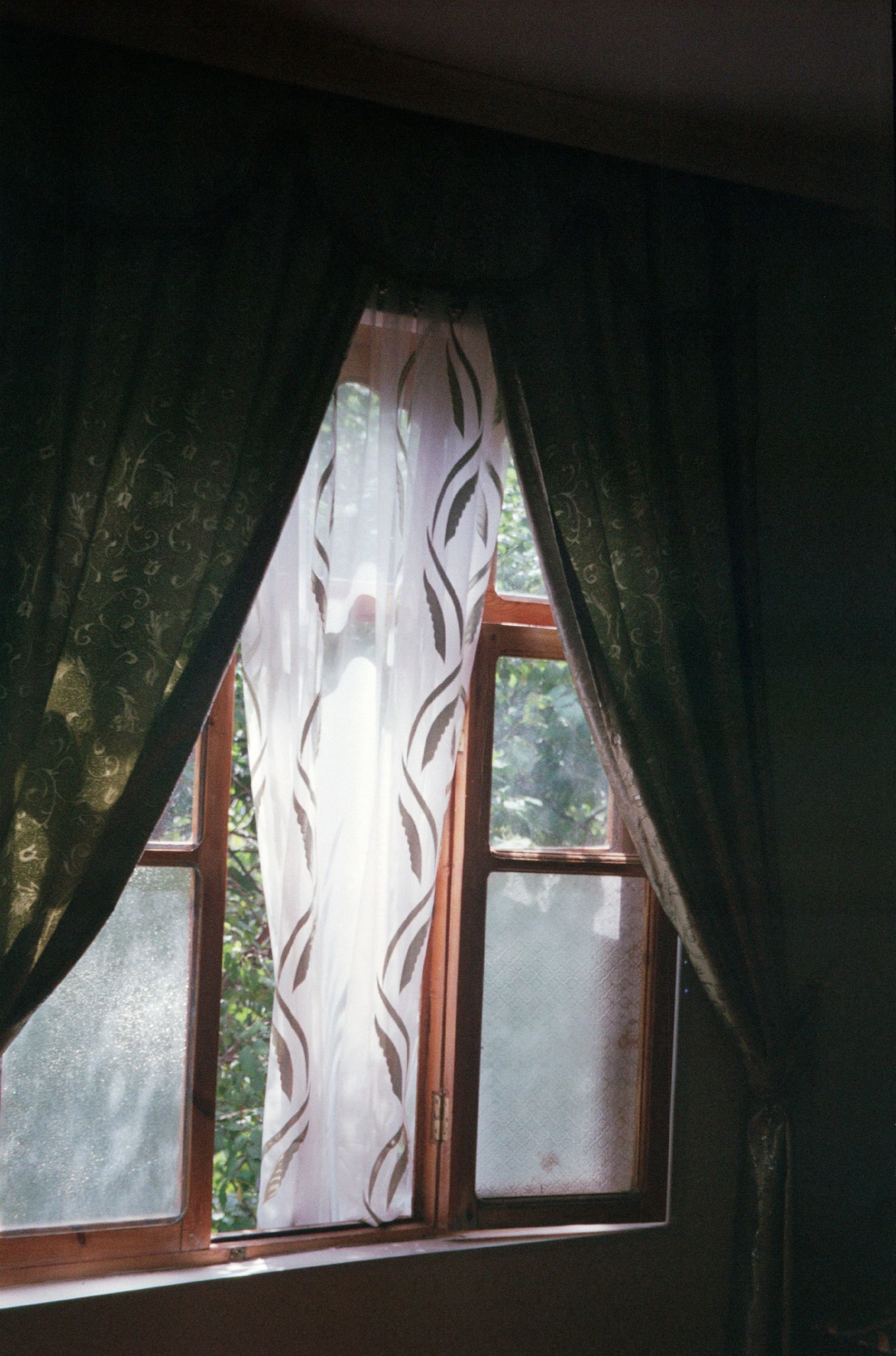 Warm, inviting room with curtains framing a sunlit window.
