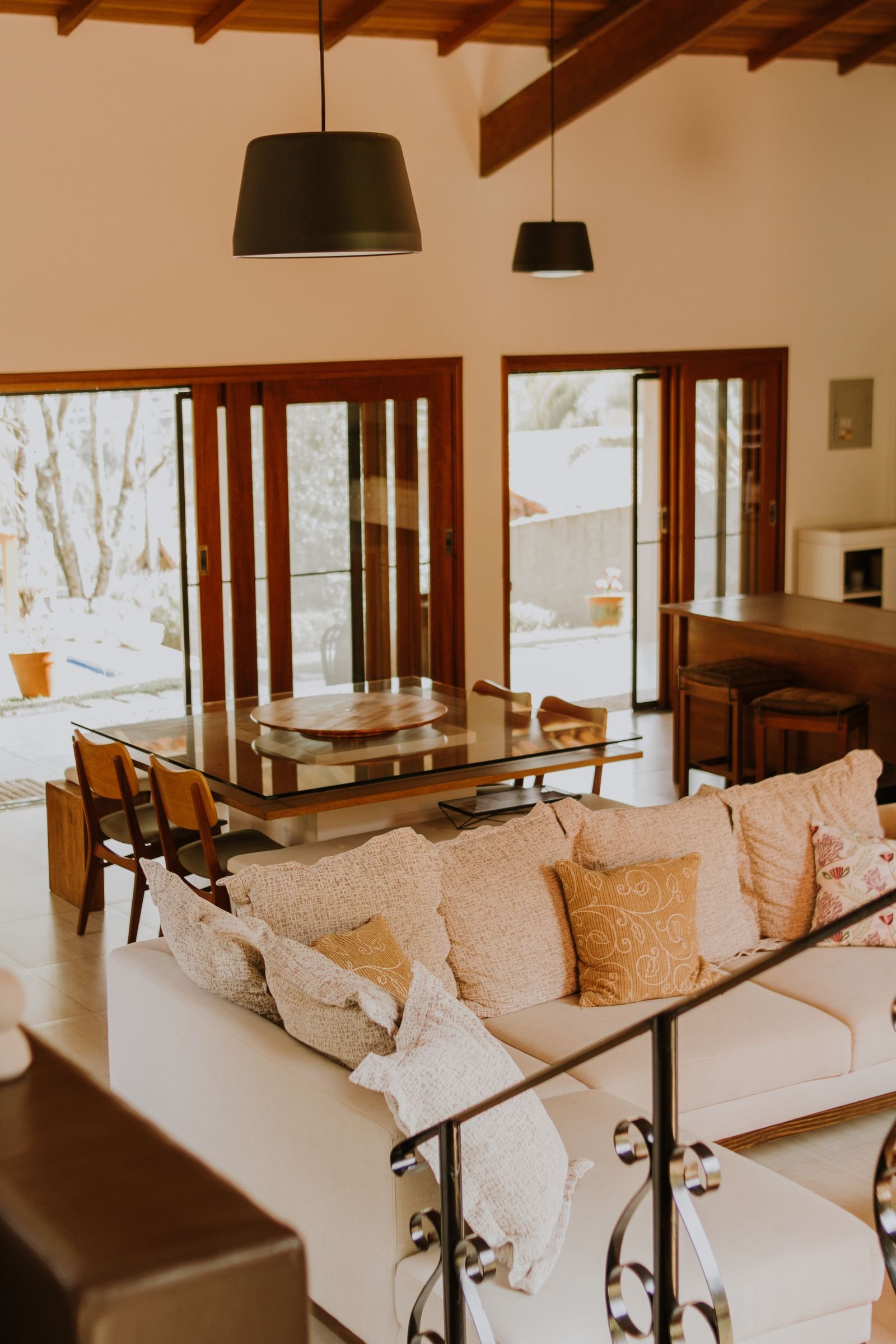 Contemporary living room filled with warm natural light.