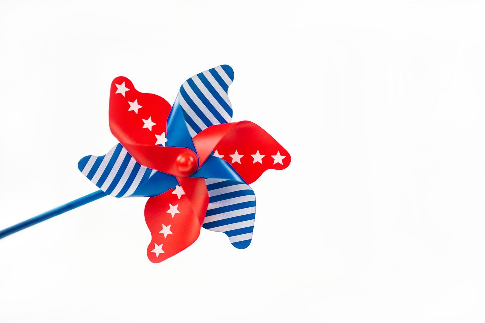 Red, white and blue pinwheel with stars and stripes.
