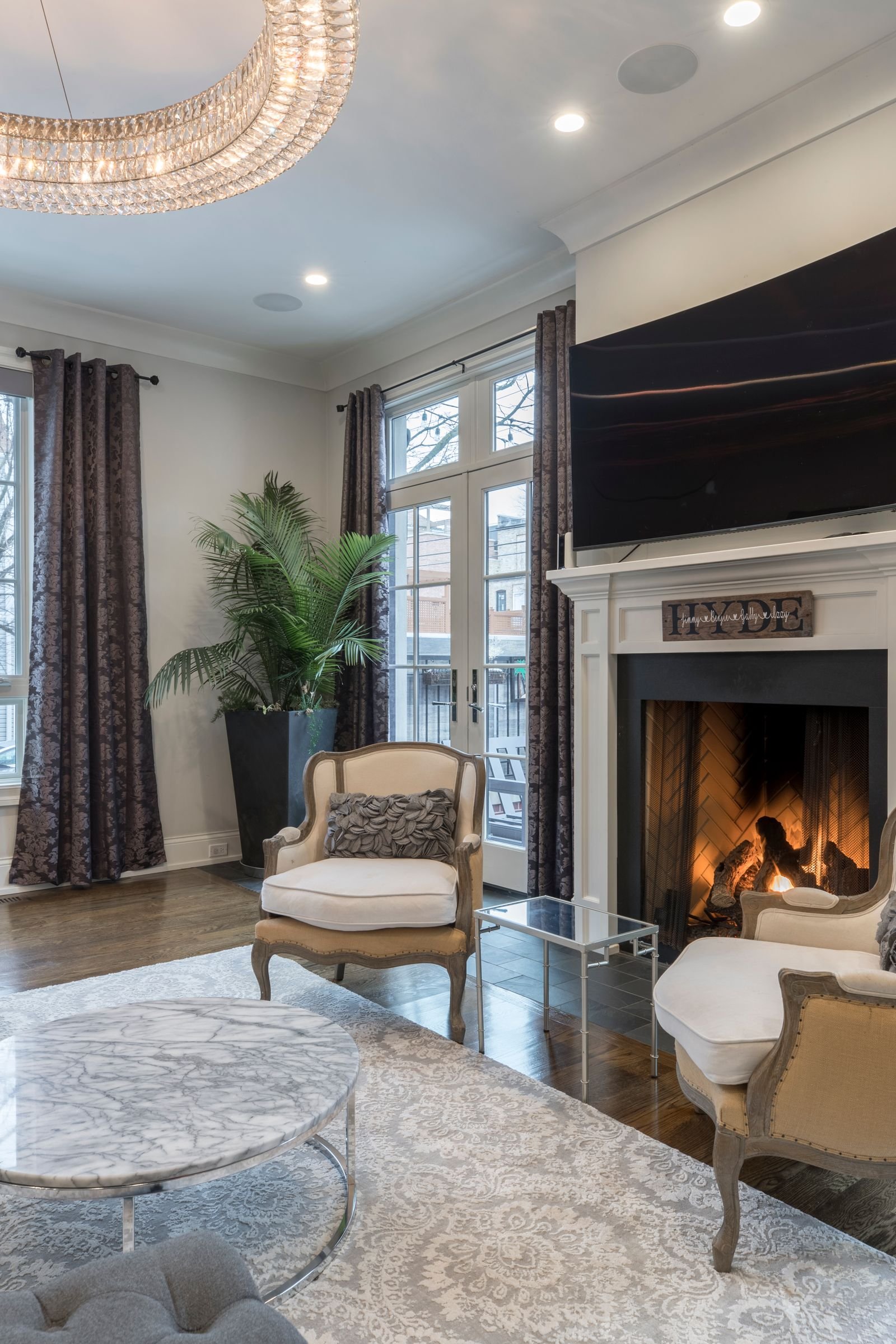 Cozy living room with a fireplace and modern decor